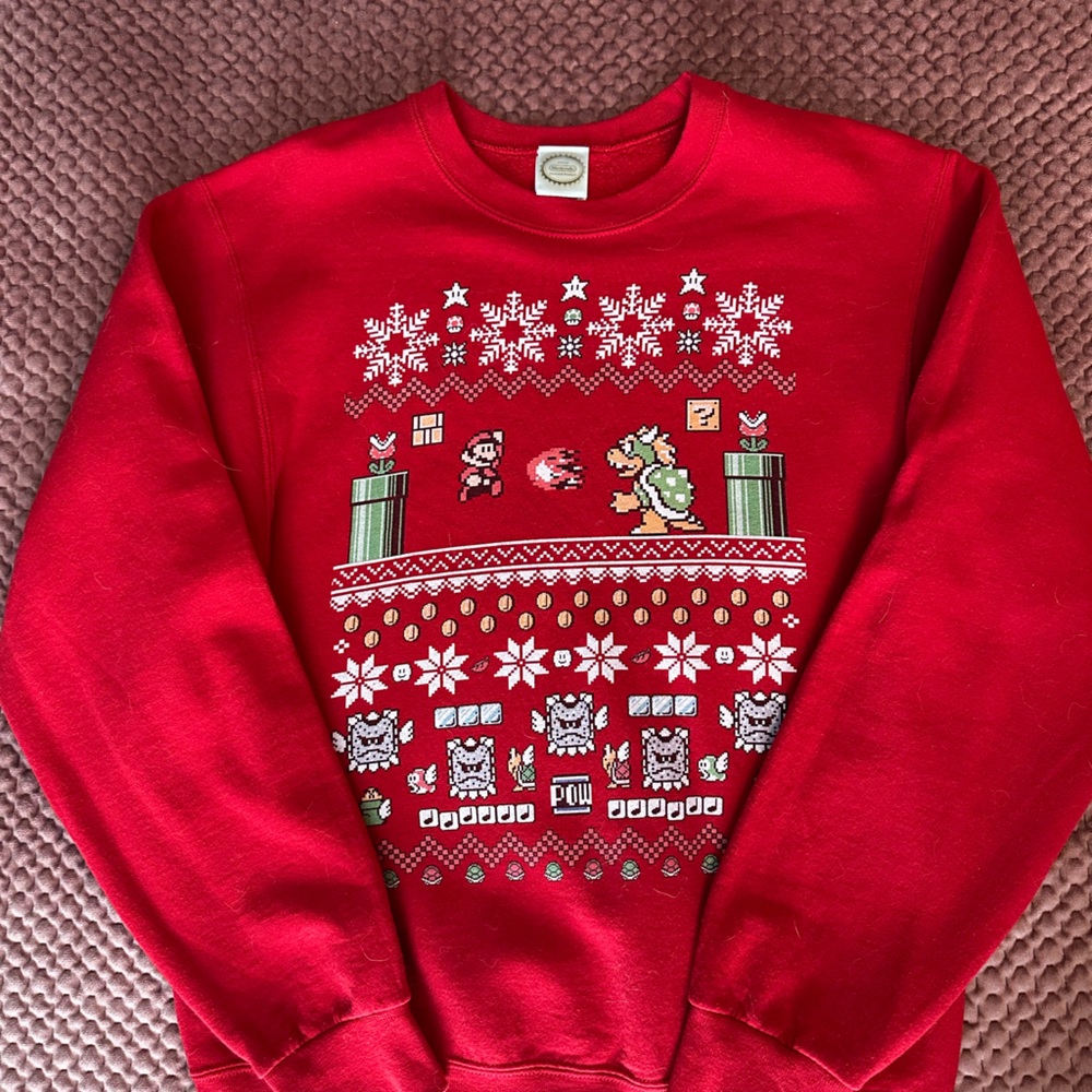 Nintendo Christmas Red Sweater with Snowflake Design